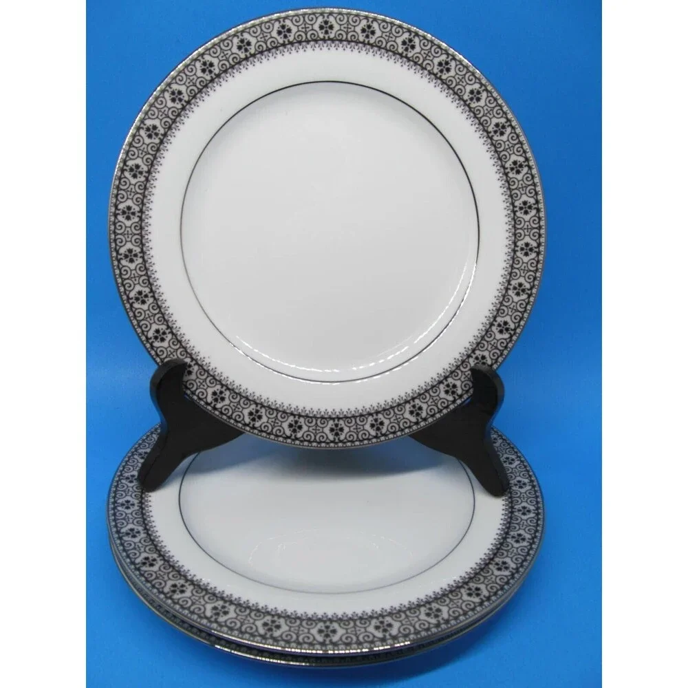 Noritake 2216 Segovia Set Of 3 Black And White 8 1/4